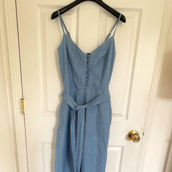Banana Republic, Jumpsuit, button style, belted, cropped leg, Blue, Size 0 - Picture 1 of 10